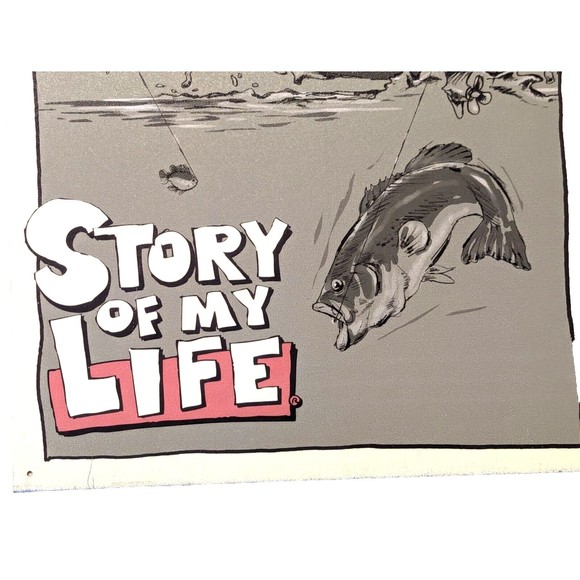 Story of My Life Fishing Tin Sign Funny Fishermen and Boat and Fish 12 x 16 inch - Picture 2 of 3